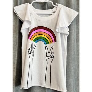 Chaser Girls Rainbow Peace Sign Flutter Short Sleeve T Shirt White Size 4 Girls